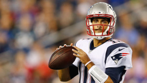 FOXBORO, MA - AUGUST 22: Jimmy Garoppolo #10 of the New England Patriots prepares to throw in the fourth quarter against Carolina Panthers in a preseason game at Gillette Stadium on August 22, 2014 in Foxboro, Massachusetts. (Photo by Jim Rogash/Getty Images)